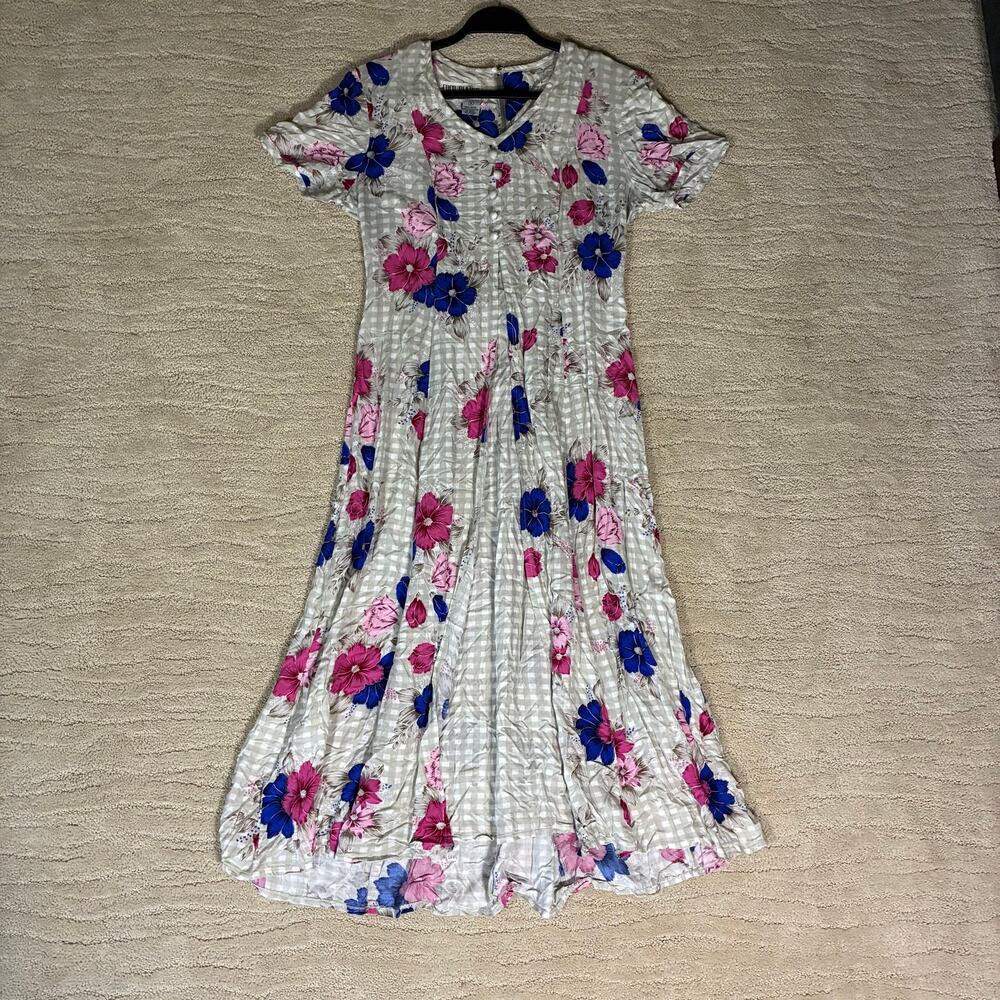 Vintage 90s Coco Blanco Women 8 Rayon Floral Grunge Cottagecore Dress Whimsigoth
